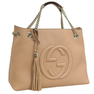 Gucci Outlet Leather Tote Bag Beige